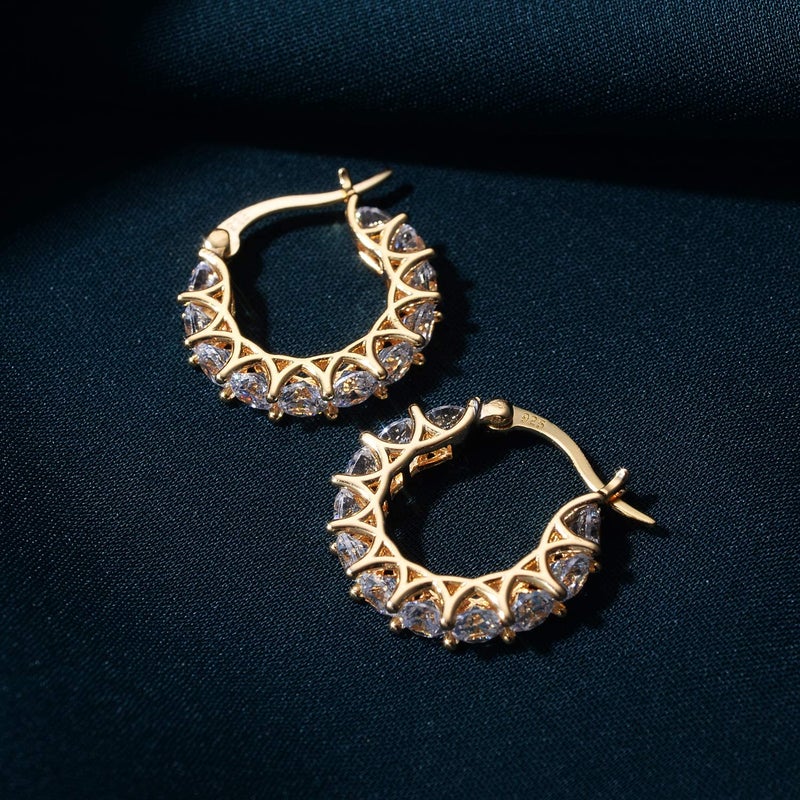 Allencoco Cubic Zirconia Huggie Hoop Earrings - Jewelry For Women, 14K Gold, 925 Sterling Silver Post Hypoallergenic (14K Gold CZHoop 16mm) - Image 3